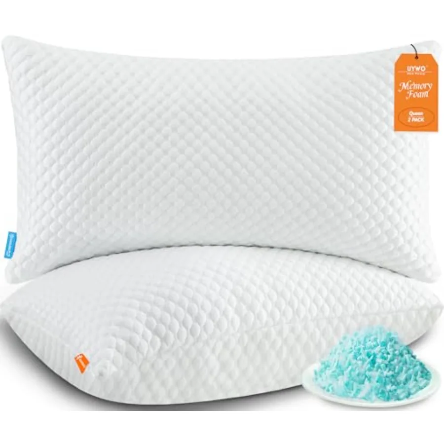 

Охлаждающие подушки из измельченной пены с эффектом памяти, размер Queen, комплект из 2 штук, регулируемые по высоте, для сна, не превращаются в плоские, обеспечивают поддержку, мягкие и удобные.