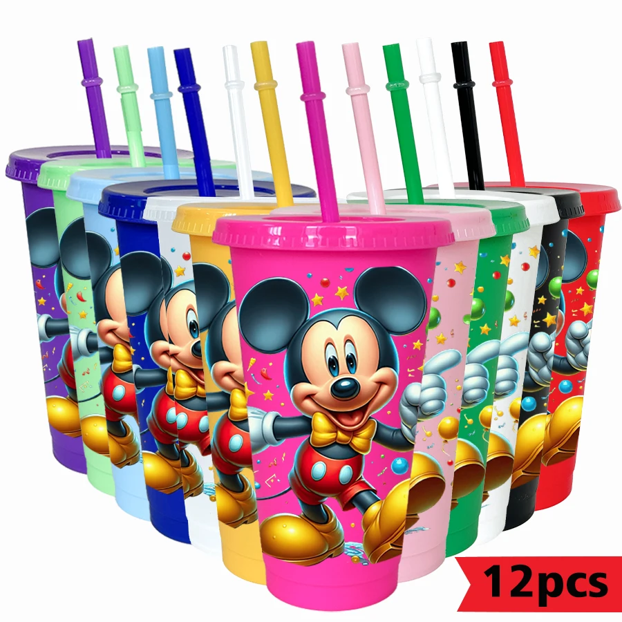 12 قطعة/الحزمة ديزني ميكي ماوس ستار 26 أوقية البلاستيك الملونة حفلة عيد ميلاد أواني الشرب عصير فنجان القهوة