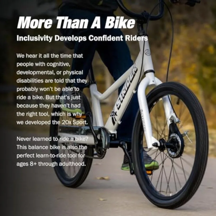 White - Learn-to-Ride Balance Bike for Ages 8+ - Includes Dual Drum Handbrakes & Kickstand - Easy Assembly & Adjustments