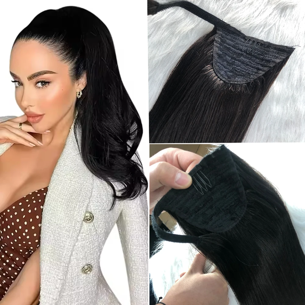 

Ponytail Human Hair 100% Straight 100g Clip in Hair Extensions Human 18-24 Inch Natural Hair Horse Tails No Claw Clip