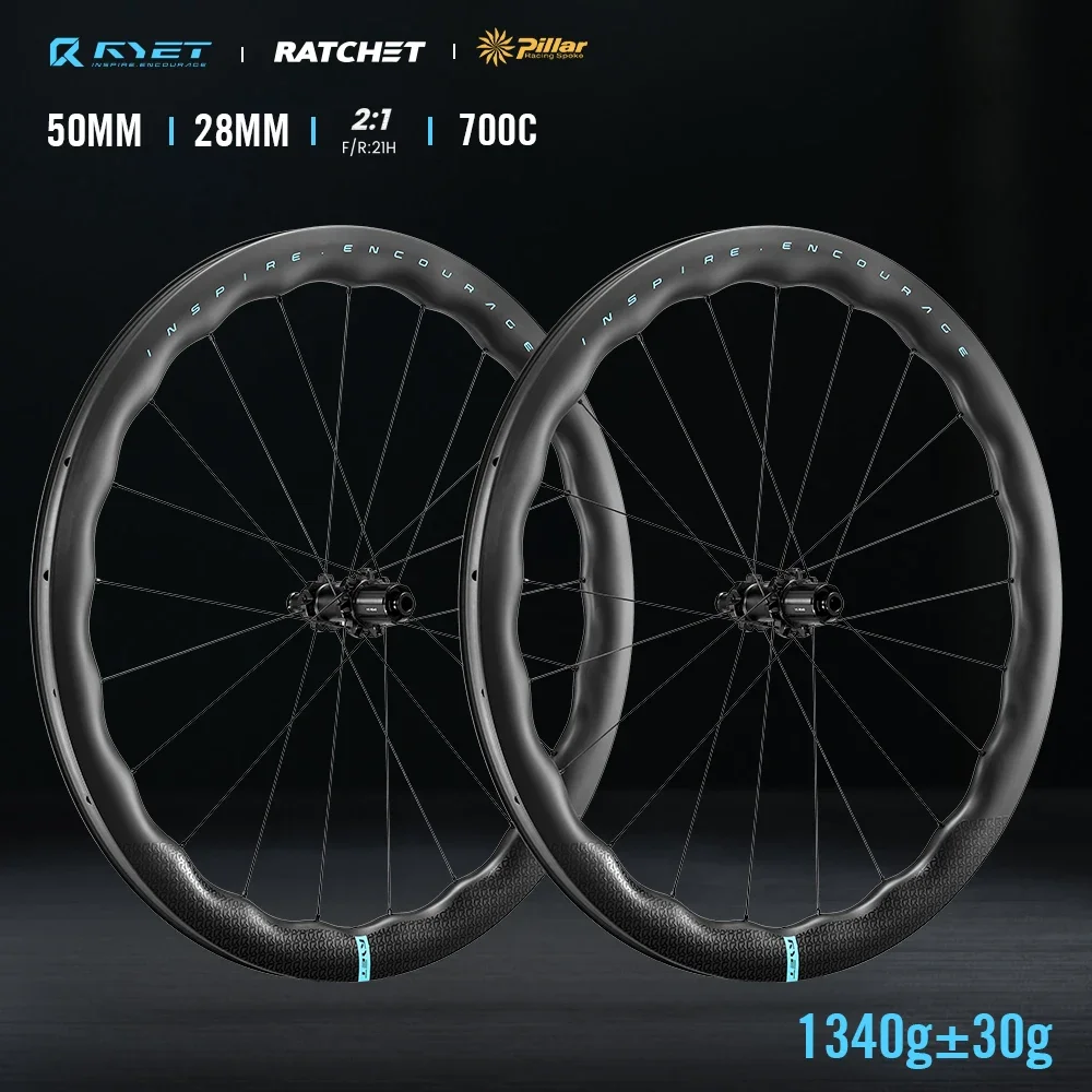 RYET Road Carbon Wheels 50mm Sinusoidal Bicycle Rimsets 22mm