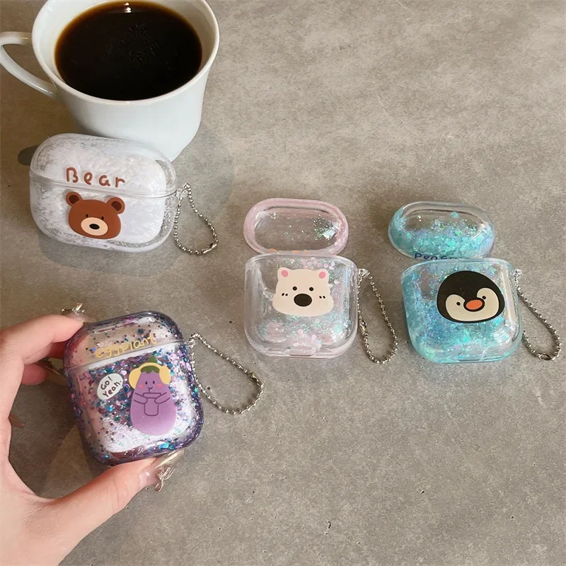 Flowing Sand Cartoon Case for AirPods 4 Airpod 1 2 3 Pro Pro2  Bluetooth Earbuds Charging Box Protective Earphone Case Cover