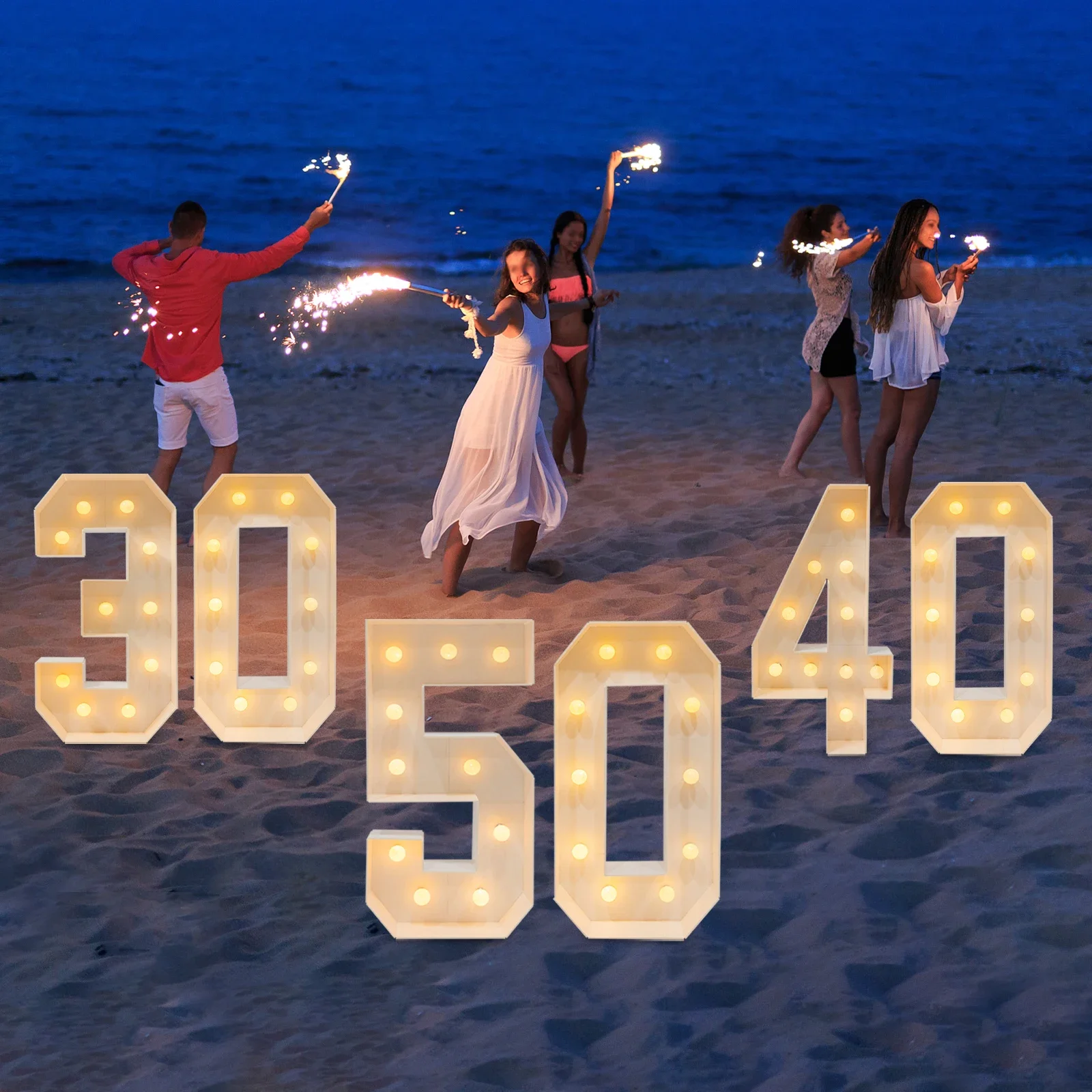 100CM 30th 40th 50th 60th Birthday Decorations, Numbers: 30 40 50 60 Birthday Party Anniversary DIY Decor with 20 LED Light