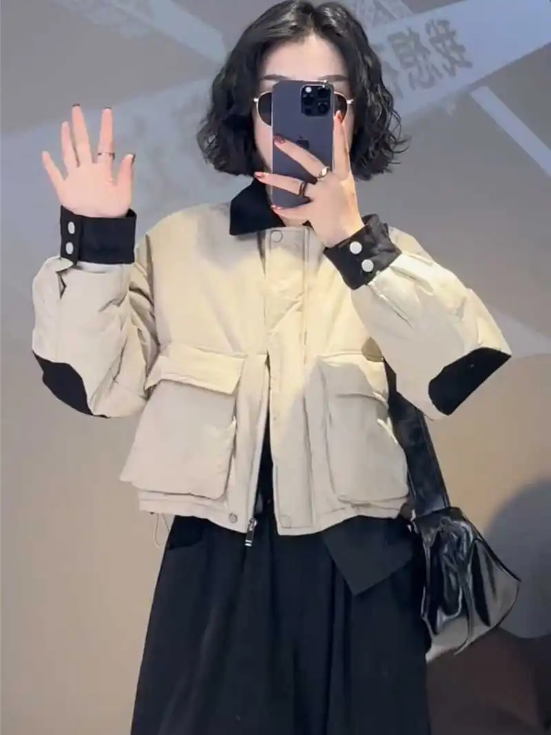 

Женское короткое хлопковое пальто на молнии со скрытой пряжкой, новая осенне-зимняя свободная универсальная хлопковая одежда премиум-класса, европейская куртка