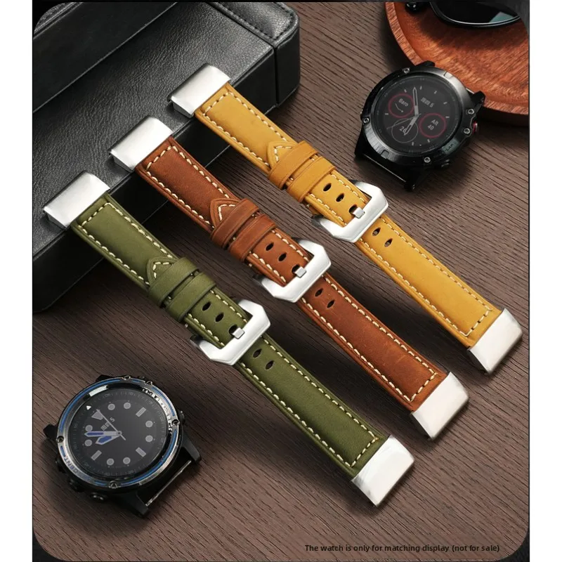 22mm 26mm 프리미엄 송아지 가죽 시계줄 가민 페닉스 8 8X 7 7X 6 6X 프로 3 5 5X 플러스 레트로 천연 가죽 스트랩 팔찌 남성용