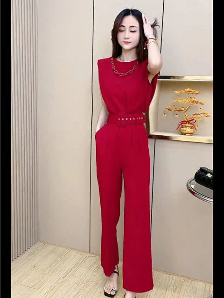 

Утягивающий модный женский топ без рукавов с высокой талией, широкие брюки, комплект из двух предметов, одинарный/Clete Set (3) Trend