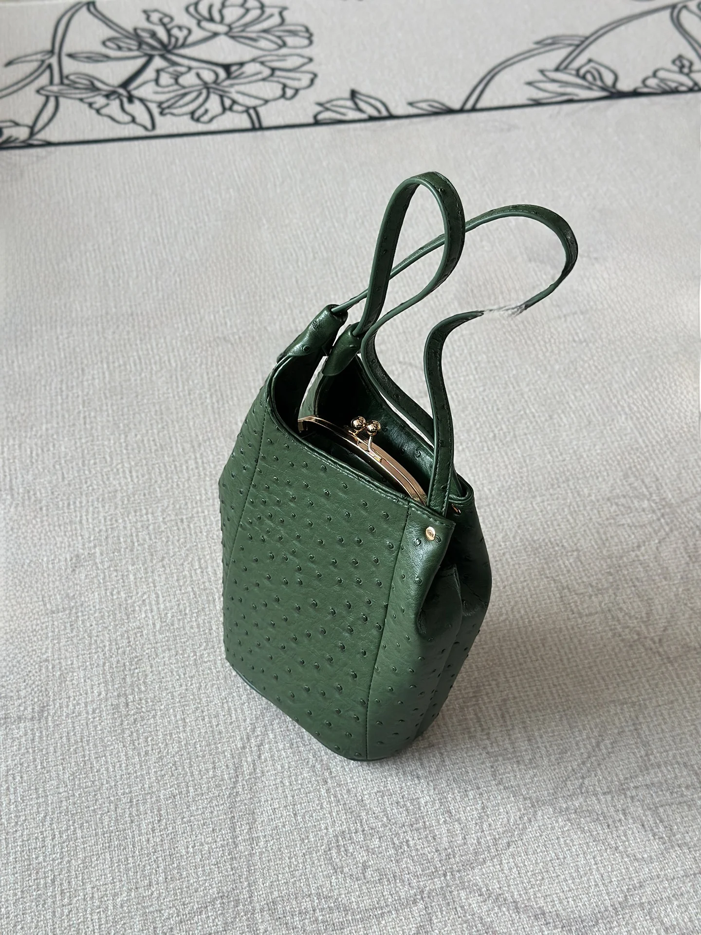 

Green Ostrich Pattern Tote Bag Women's Commuter Shoulder Bag Underarm Summer New Style Handbag Korean Style Casual Bag