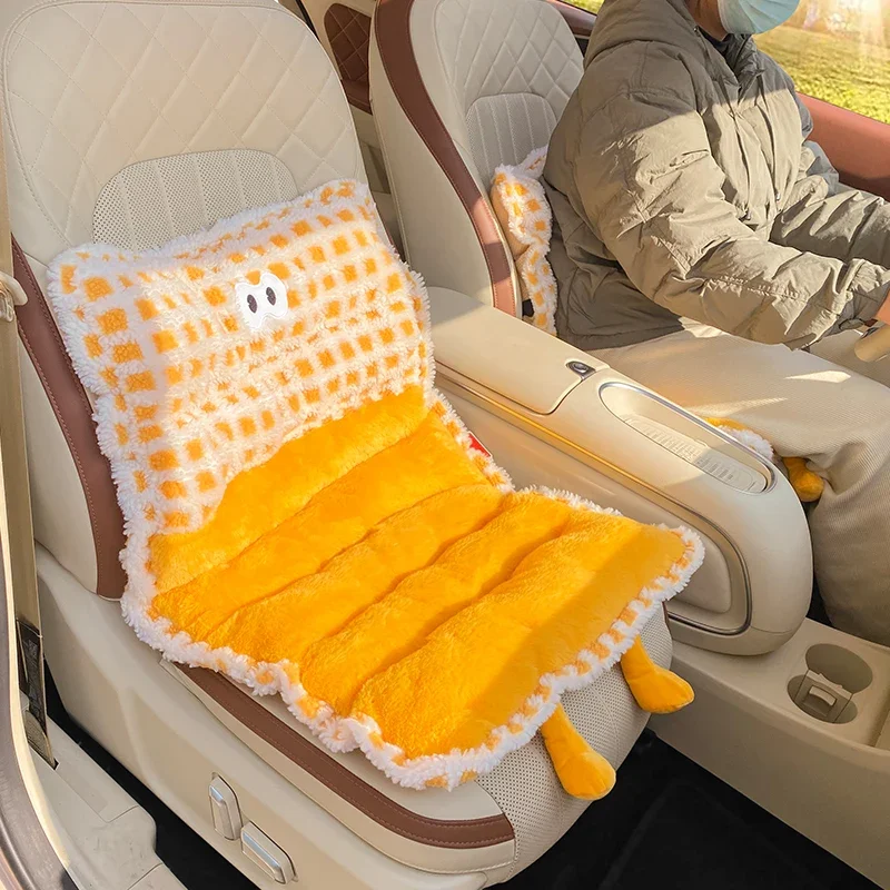 Car seat cushion with winter velvet, internet famous car seat cushion, lumbar support integrated, autumn and winter plush cushio