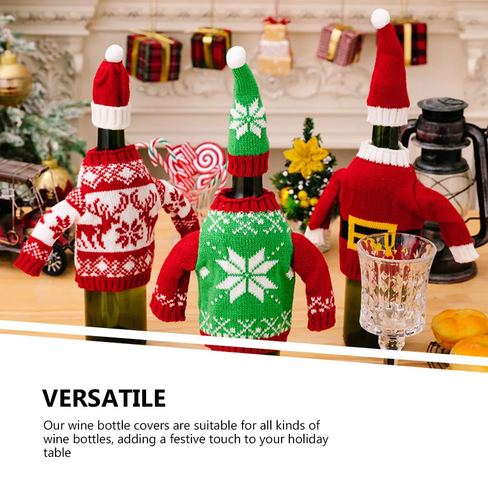 

1 Set Of Christmas Wine Bottle Covers Mini Knit Clothing Decor Holiday Party Supplies Reusable Bottle Sleeve Xmas Decoration