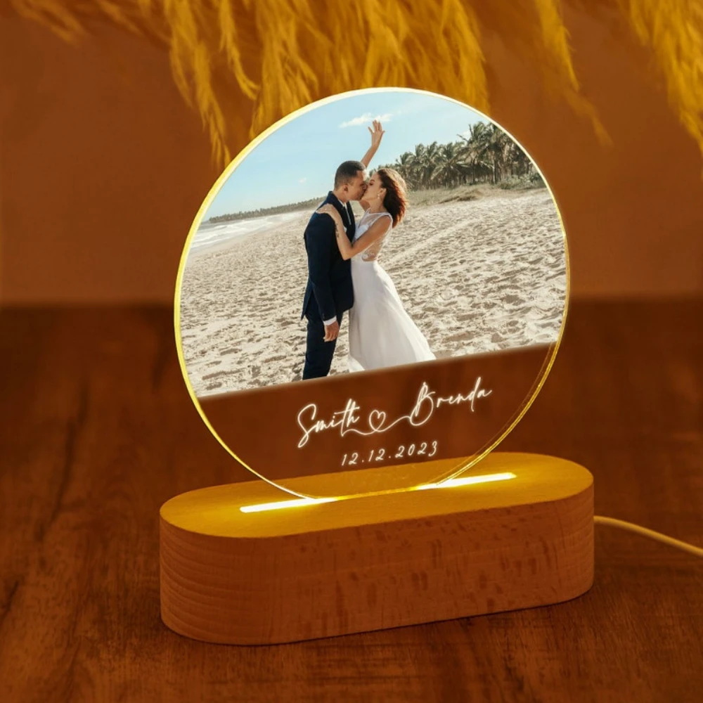 Luz de foto personalizada, lámpara de escritorio Con Base, regalo de graduación, placa de foto familiar, luz nocturna, foto, nombre