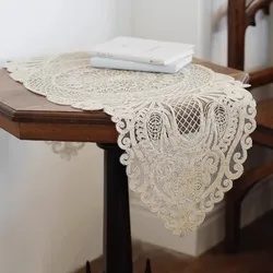 Luxury vintage rope embroidery crochet oval tablecloth TV wall cabinet end table bar cover towel Christmas wedding decoration