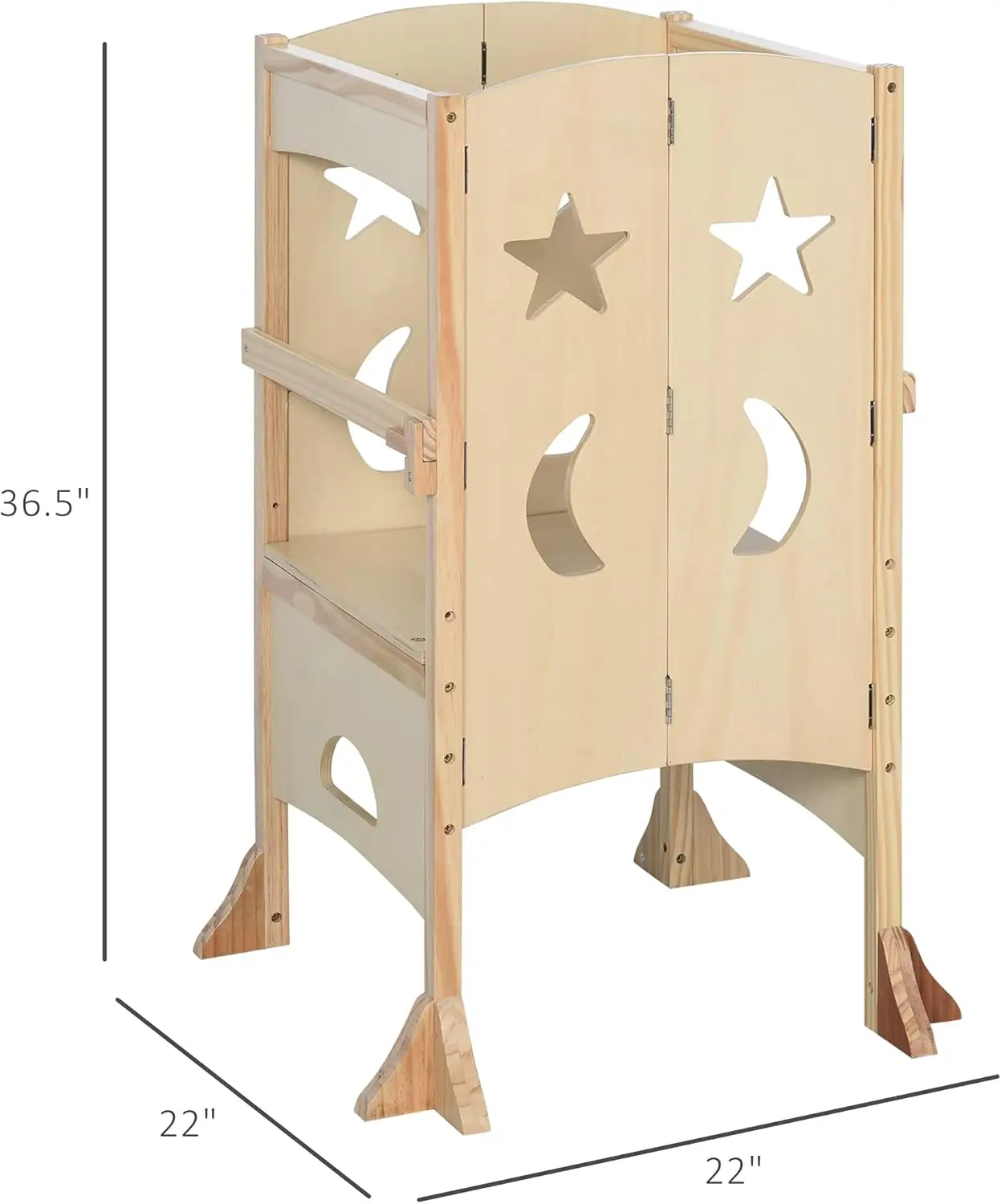 Wooden Kitchen Step Stool for Kids, Toddler Tower, Helper Stool for Kitchen Counter with Support Handles Safety