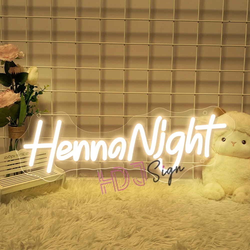 LED Henna Night Neon Sign Wedding Marry Party Neon Sign Led Neon Lights Bedroom Art Wall Decoration Room Neon Aesthetic Lamp USB