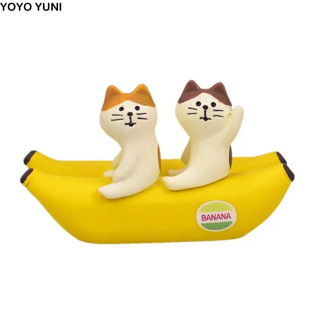 

Cute Cat Banana Card Holder Home Decor Miniature Figurine Desktop Message Holder Cartoon Resin Craft Welcome Card Holder