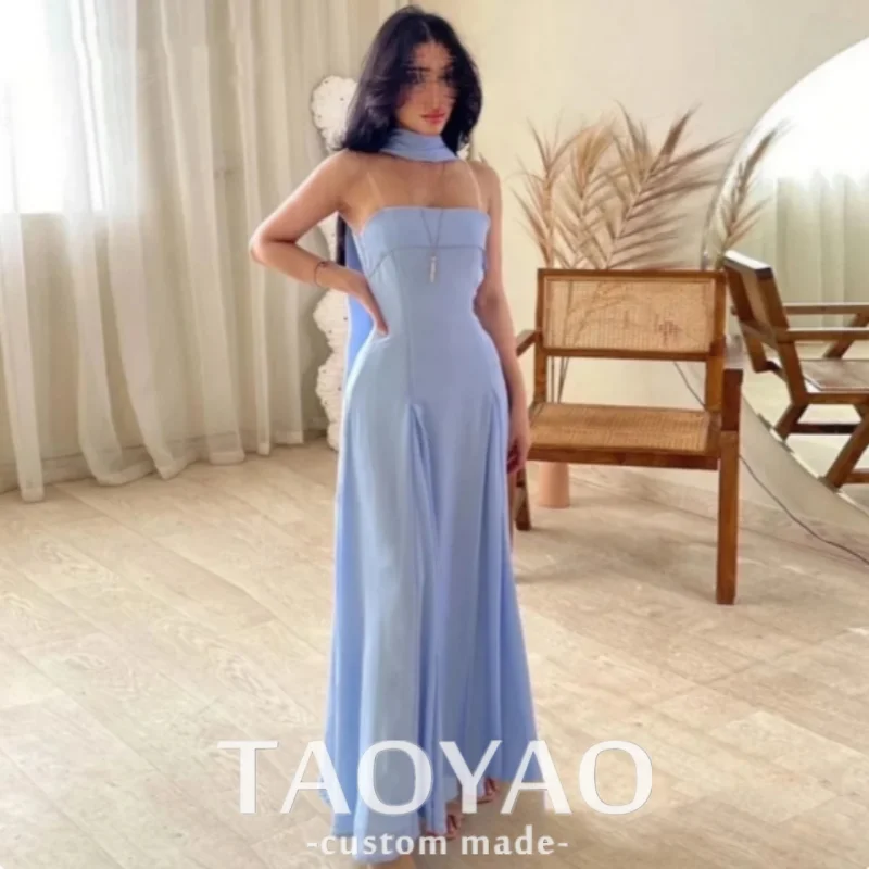 Satin A-line  Elegant Formal Evening Party Dress for Women Prom Gown 2024 Strapless Ruffle Arab  Ankle-length Saudi