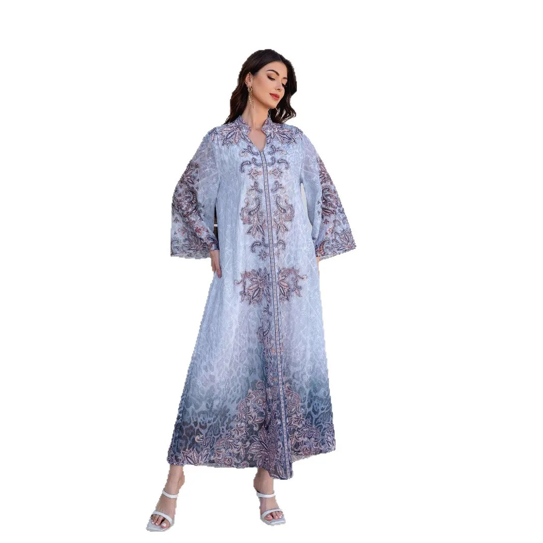 

Middle Eastern Muslim Women's Robe Embroidered Cloth Printing Hot Diamond Women's Dress Abaya