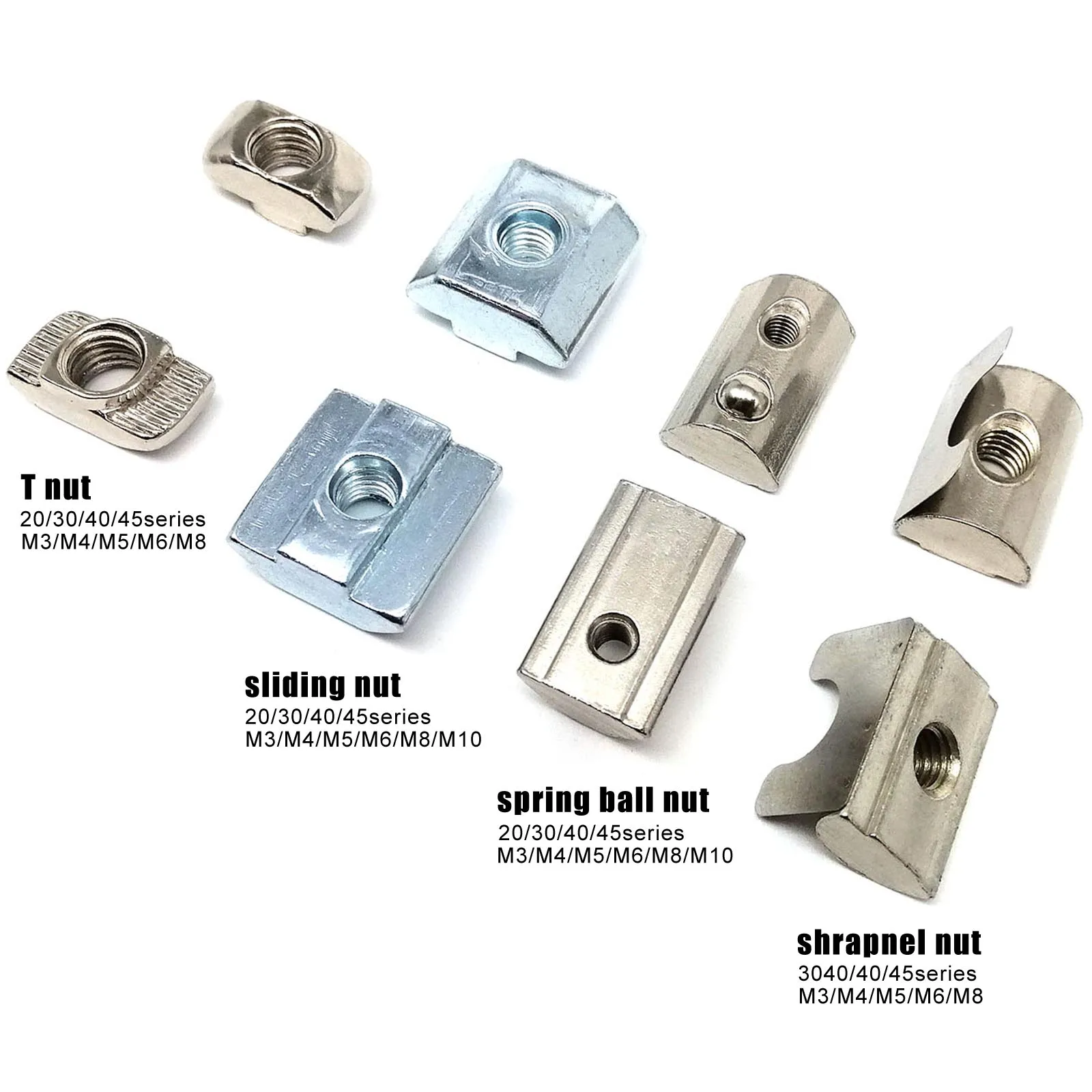 HZYUEGOU 20 Stück M3 M4 M5 M6 M8 M10 T-Form Gleitmutter Hammer für 20 30 40 45 Serie Aluminiumprofil-Extrusionsschienen – Detail 5