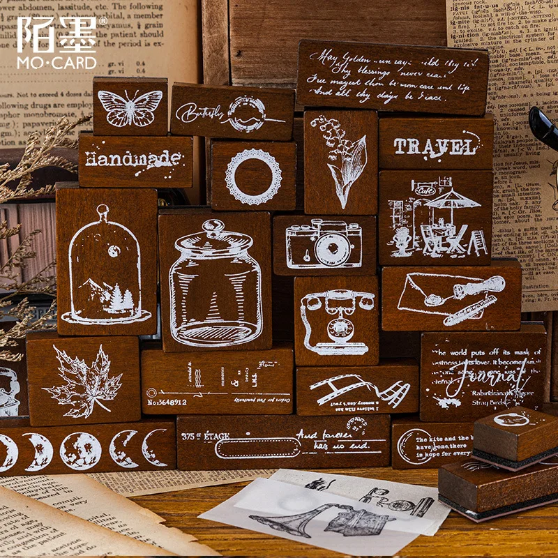 7 Pcs Retro Antique Stuff Stamp Wooden Rubber Stamps Cute Vintage Craft Stamps Set For Diy Scrapbooking Card Making Decoration