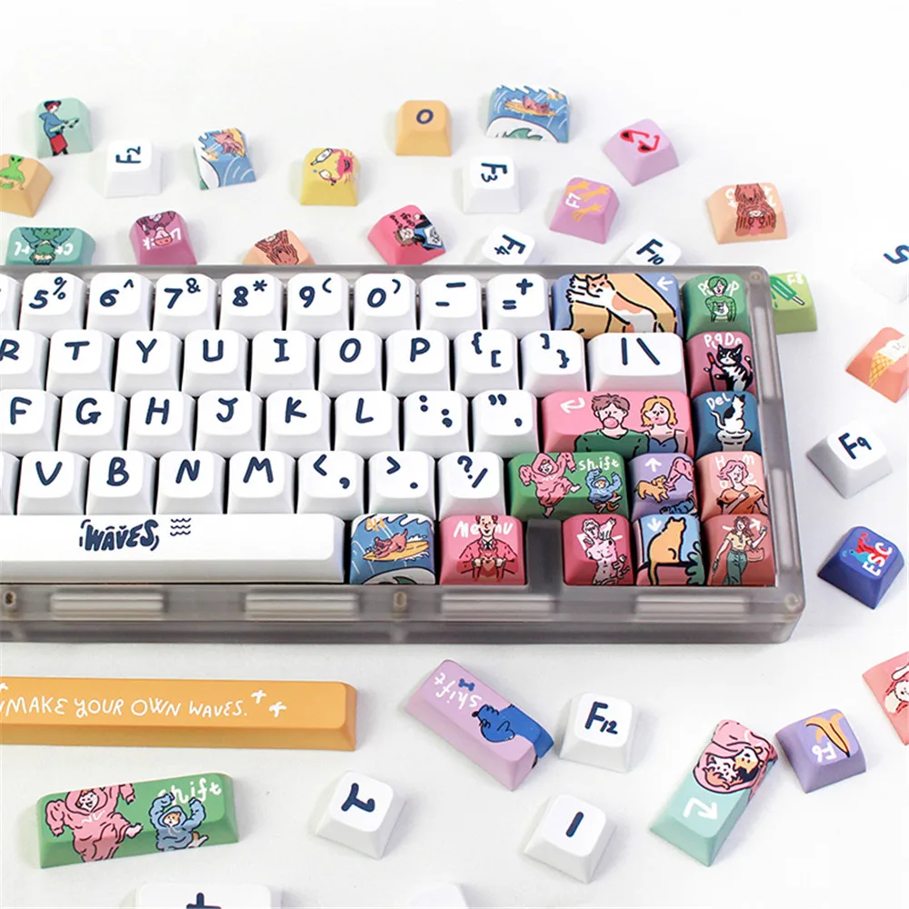 123 Keys XDA Profile Keycaps Spoondrift Theme PBT Dye-Sublimation Custom DIY Hand-drawn Key Caps for Mechanical Gaming Keyboard