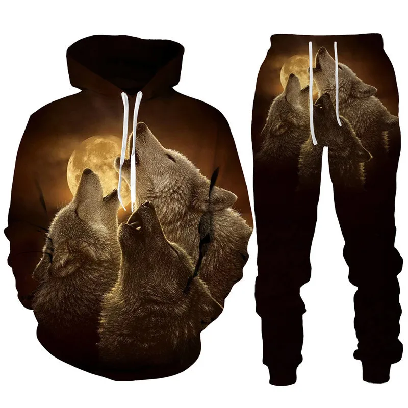 2024 Hoodie Anzug Tier Wolf 3D-Druck Männer Trainings anzug/Hose lässig Streetwear Langarm Overs ize Herbst Winter neue Hot-Selling