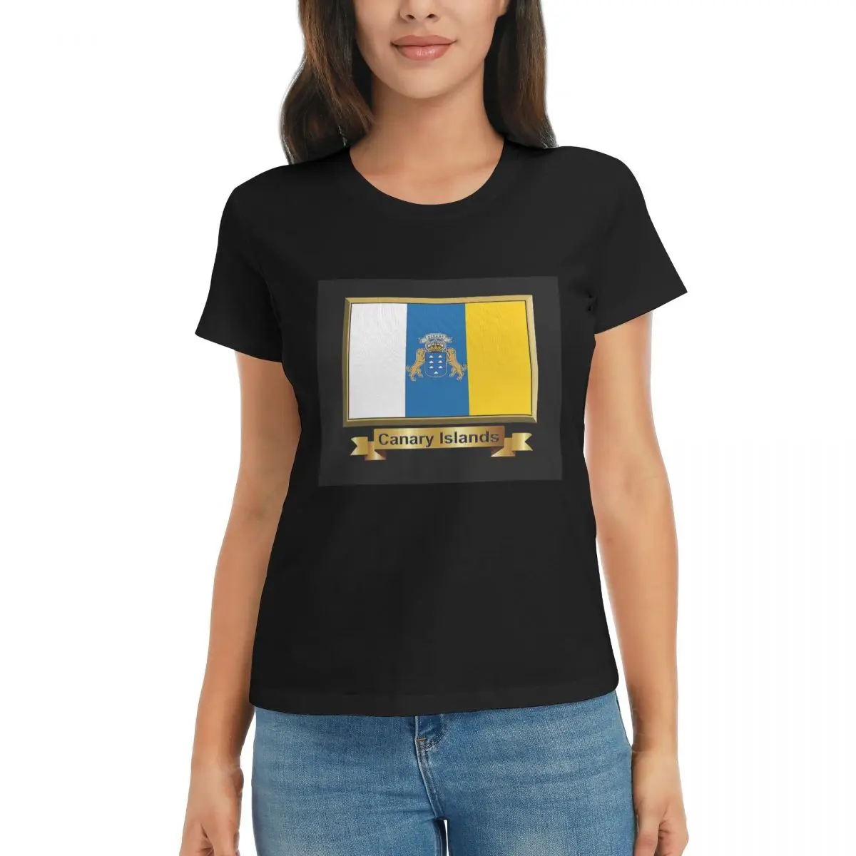 

Women T-Shirt Spain Flag Oceano Canary Islands Summer Short Sleeve Tees Crew Neck Cotton T Shirts Clothes Tops Streetwear