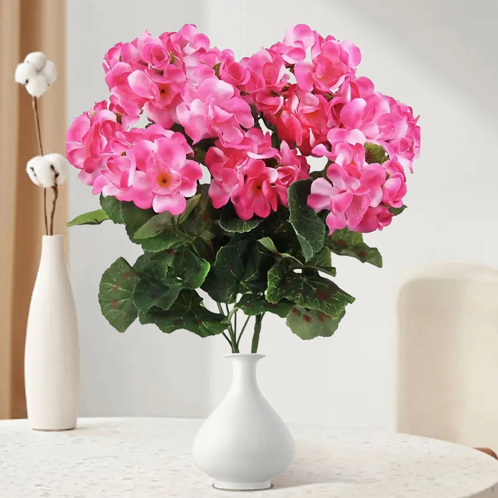 2pc Artificial Geraniums Flowers Simulated Geranium Plants for Wedding Home Party Xmas Decoration Outdoor Garden Hanging Basket