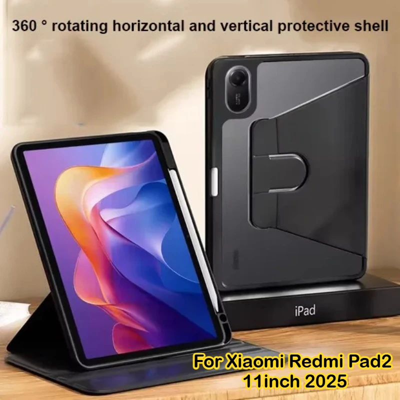 

Новый 360° ° Вращающийся акриловый жесткий чехол для Xiaomi Redmi Pad2 11 дюймов, 2025 SE 11 8,7 MiPad 7 Pro 11,2 5 6 Pro, 11-дюймовый чехол со слотом для ручки