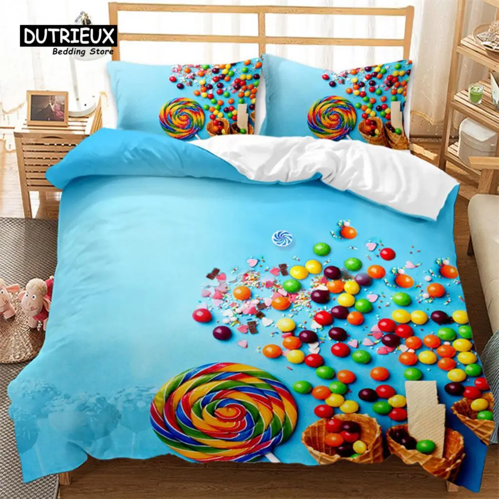 Dessert Theme Bedding Set Microfiber Ice cream Donuts Pizza Fruits Pattern Duvet Cover Single King For Kids Adults Bedroom Decor