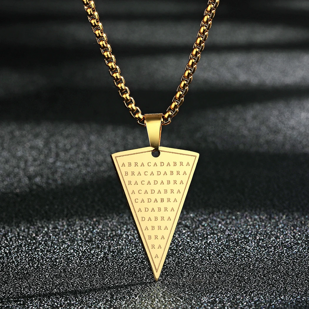 Abraxas Cabalistic Abracadabra Pendant Necklace For Men Women Stainless Steel Geometric Triangle Jewelry Amulet Necklace