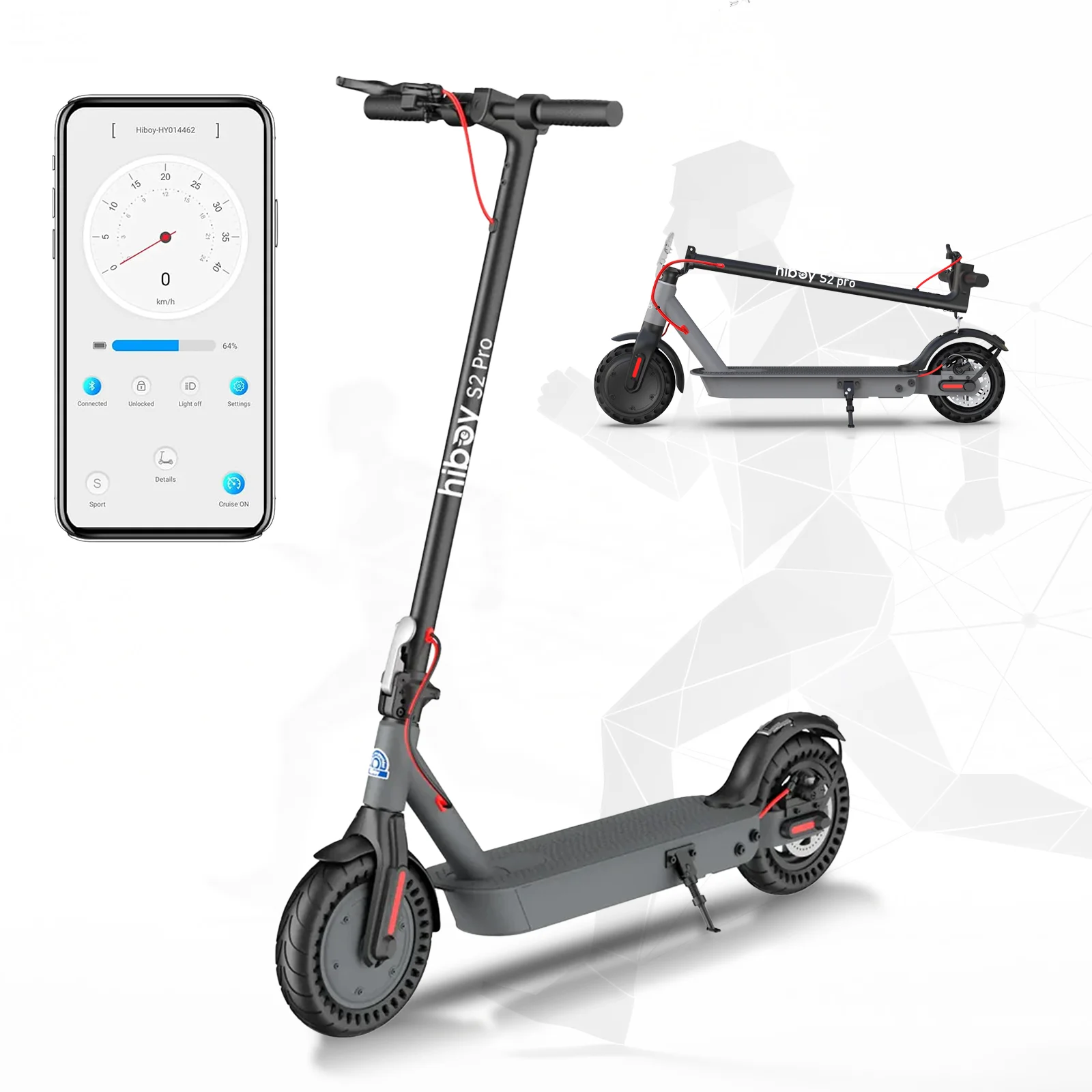 Hiboy S2 Pro 500W Electric Scooter for Adults, 19MPH 25 Miles Range, 10'' Solid Tires Folding E-Scooter, Dual Braking System Portable Commuter Scooter with LED Light