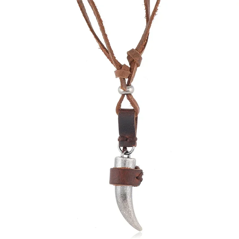 Collier en cuir de vache marron pour homme, pendentif en forme de corne, personnage individuel, corde en cuir, bijoux cadeau