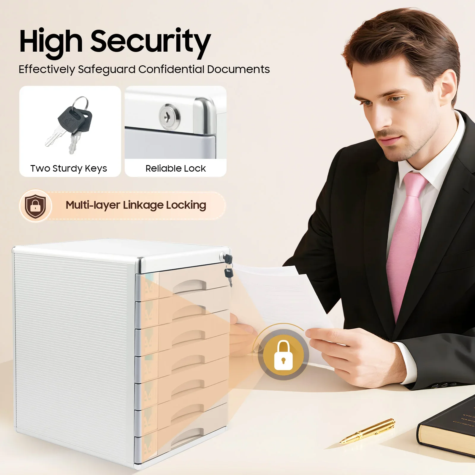 

7-слойный замок для хранения файлов из алюминиевого сплава (7 маленьких слоев) для офисной школы для хранения канцелярских товаров, личных товаров