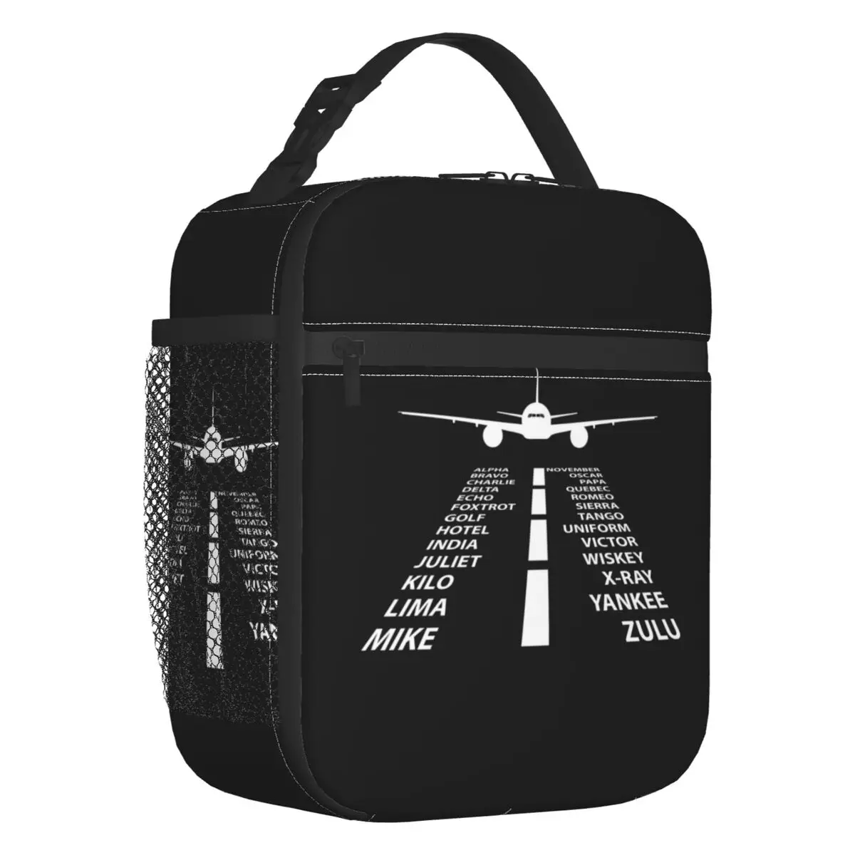 Phonetic Alphabet Pilot Airplane Aviation Insulated Lunch Tote Bag Unisex Aviator Air Fighter Portable Cooler Thermal Bento Box