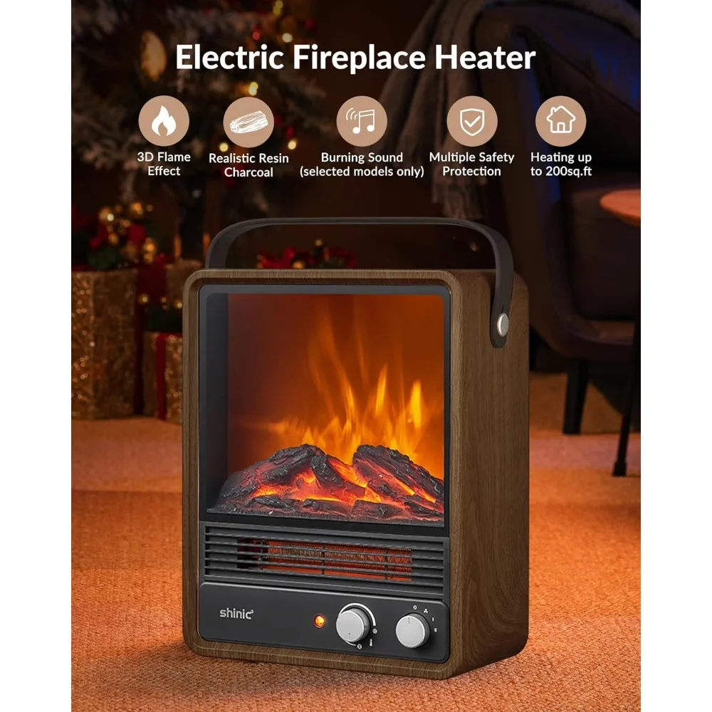 Electric Fireplace Heaters for Indoor Use1500WSpace Heater Fireplace with Realistic Flame&Fire Crackling Sound,Safety Protection