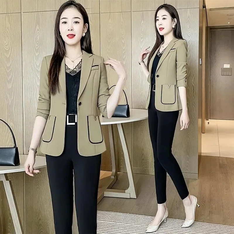 Setelan jaket profesional wanita, ukuran besar kelas atas musim semi musim gugur 2024baru pakaian luar Fashion elegan Blazer mantel Atasan Wanita