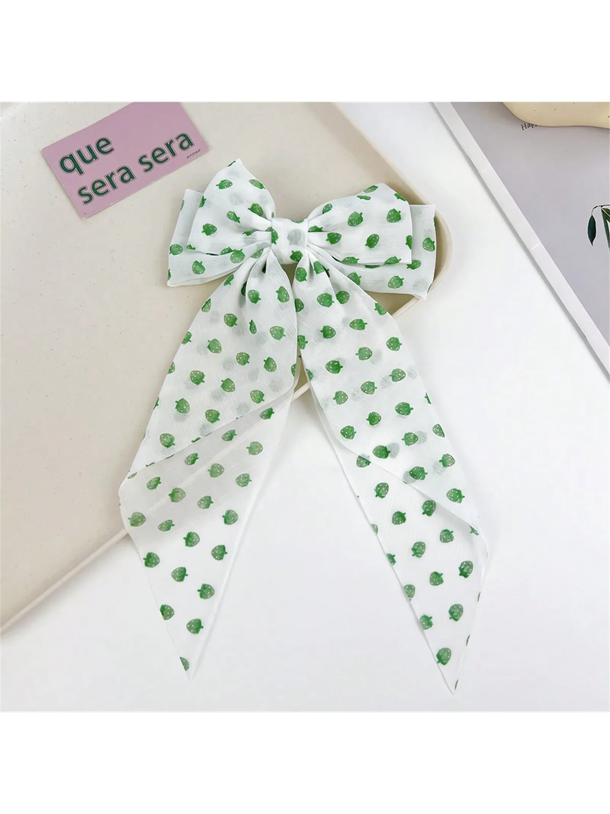 1 forcina per capelli da donna Girly Heart streamer Bow hairpin Strawberry polka Dot Princess back head Fairy long bow Hairpin headpiece