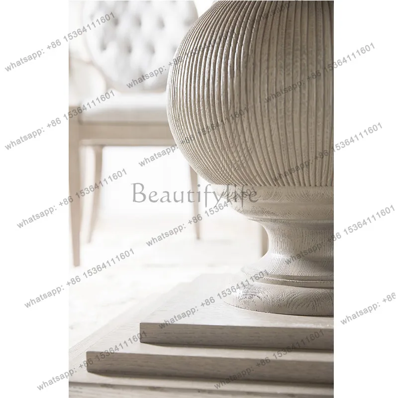 American solid wood round dining table retro old simple marble customization