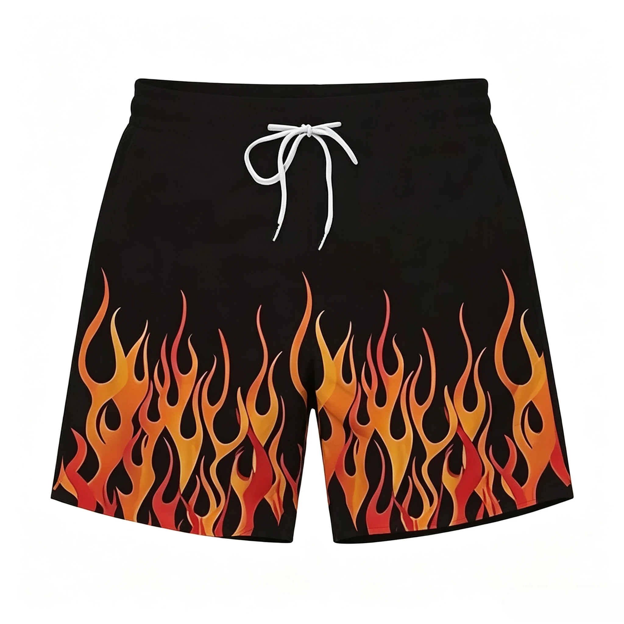 2026 Hawaiian Style Beach Shorts Men Flame Graphic 3D Print Board Shorts Summer Casual Drawstring Waist Party Beachwear Bottoms