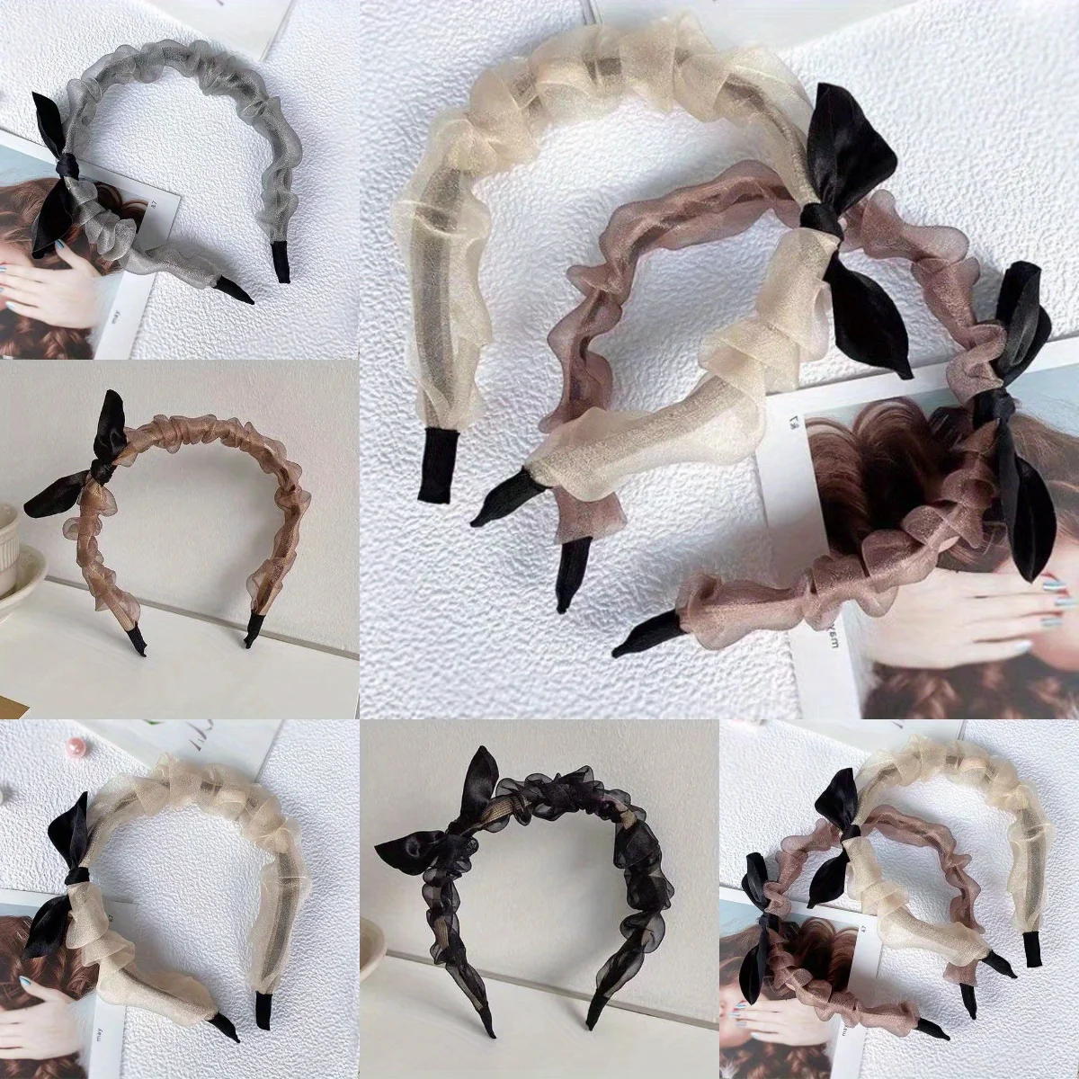 

Elegant Mesh Hair Hoop Bow Design Non-Slip Grip for Women Students Daily Face Washing Versatile Hair Accessories Headband
