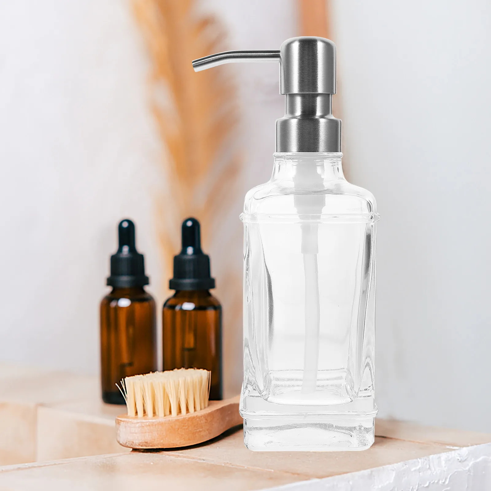 

Набор из 1 многоразового стеклянного флакона для шампуня с дозатором из нержавеющей стали для хранения геля для душа и жидкого мыла в ванной комнате