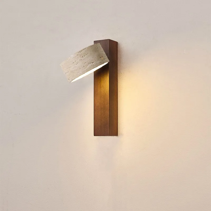 

Japanese Rotatable Solid Wood Wall Lamp Yellow Cave Stone Wabi Sabi Living Room Hallway Staircase Bedroom Bedside Wall Sconce