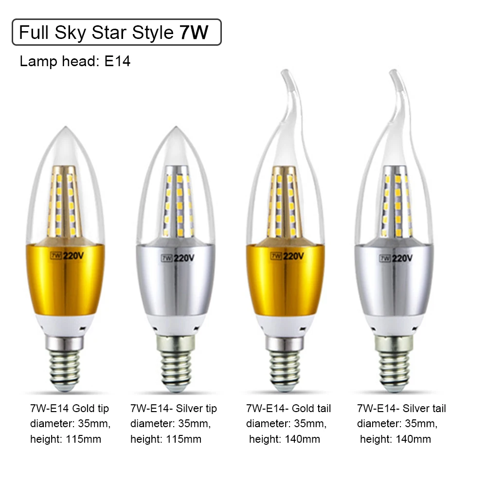 

E14 LED Corn Bulbs 7W 220V E14 Base Candelabra Light Bulbs 360-degree Angle Beam LED Candle Bulbs Non-Dimmable