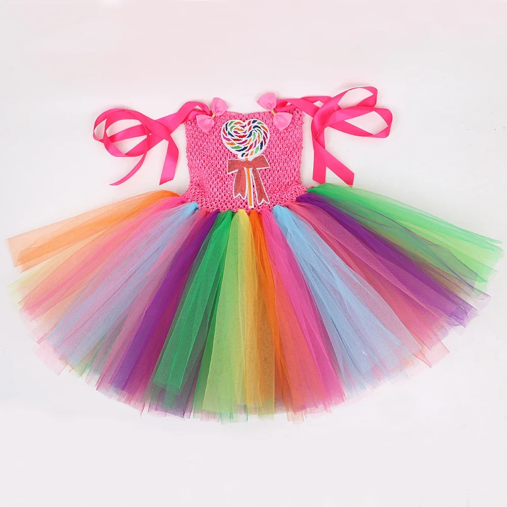 Candy Lollipop Costume Kids Rainbow Tutu Princess Dress for Girls Toddler Birthday Party Christmas Halloween Candyland Costumes