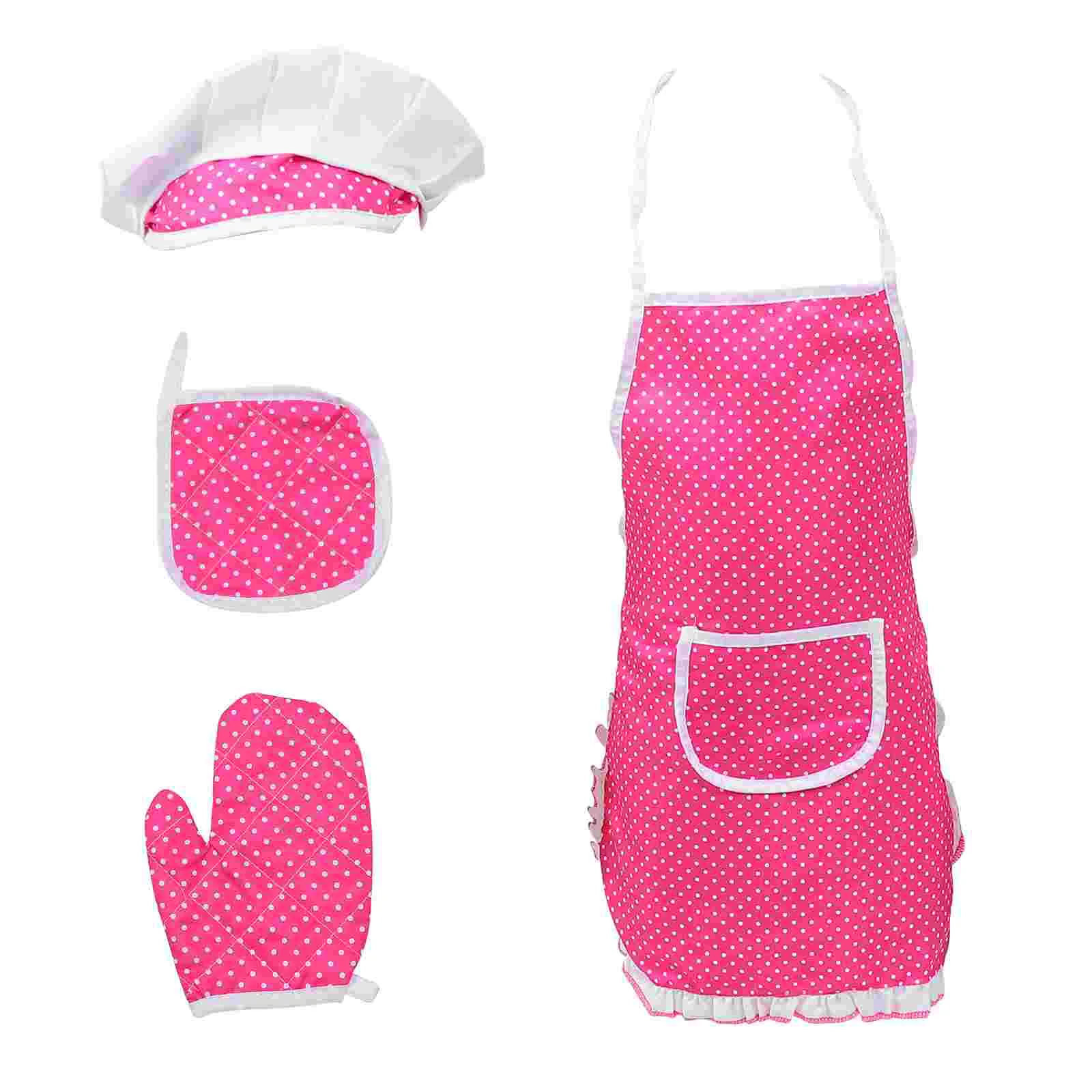 Girls Toys Apron Suit Role Play House Kitchen Cooking Cosplay Simulation Tableware Pretend Kitchenware Rosy Utensil Toddler