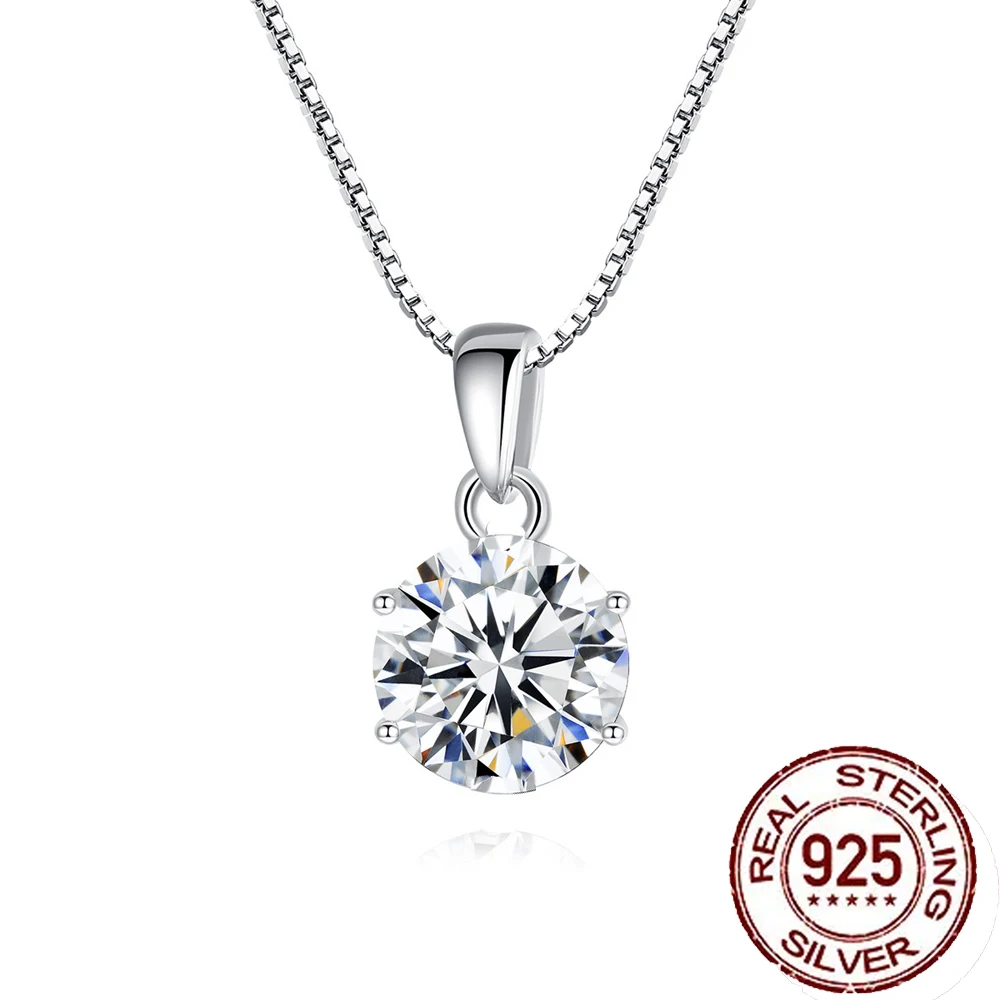 

CWWZircons S925 Sterling Silver Classic Simple Round Cubic Zirconia Pendant Necklaces for Women Fine Party Daily Jewellery SD019