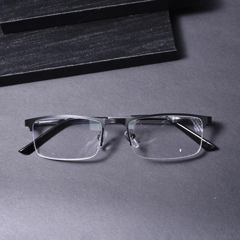 Schwarzer Rahmen, Anti-Blaulicht-Lesebrille für Herren mit Federscharnier, Halbrahmen, Business-Presbyopie-Optik, Lesebrille +1,25+1,75+2.