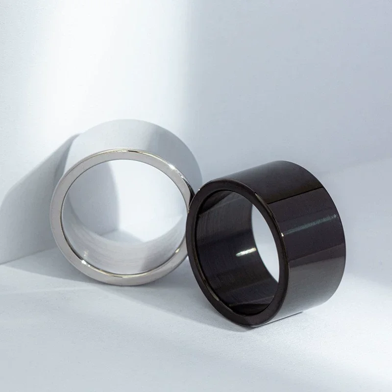 عالية الجودة الرجال الفولاذ المقاوم للصدأ خواتم الصلبة بسيطة 12 مللي متر واسعة ضخمة الدائري للذكور الزفاف الفرقة مجوهرات اكسسوارات بالجملة