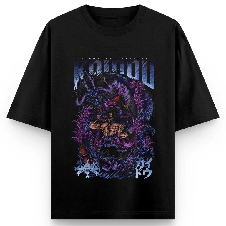 One Piece Anime Kaidou Printing Oversized Cotton T-shirt Men and Women Harajuku Trend Y2K Casual Summer Absorb Sweat T-shirt