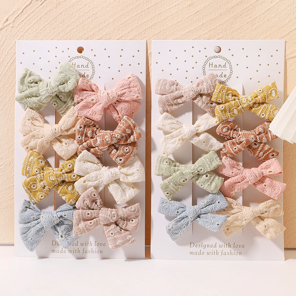 8/10PCS/Set Baby Bowknot Hairclips for Hair Set Cotton Printe Hairgripes Girls Bangs Solid Cloth Bow  Hairpin Toddler Headwear