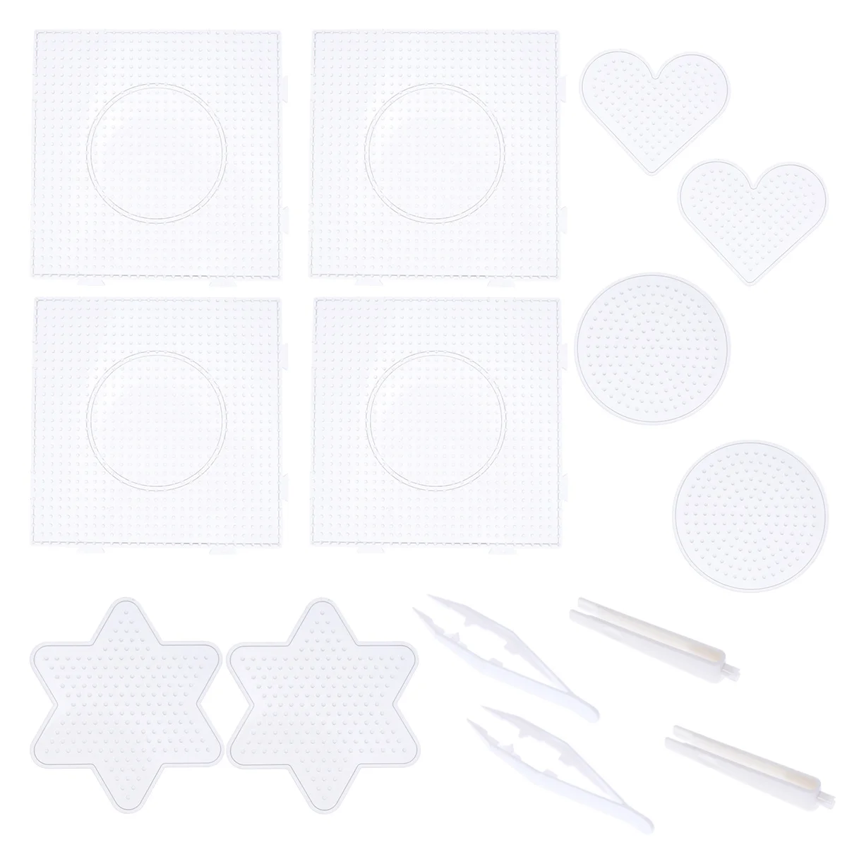 

14pcs Fuse Beads Boards Set Large Square Round Hexagon Heart Shapes Interlocking Plastic Pegboards For Kids Diy Craft Activity